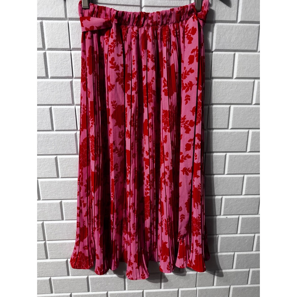 Alice + Blue Women's Pink Red Floral Pleated Midi Skirt Size Small.